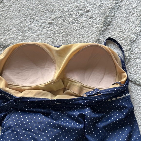 LL Bean one piece Swim Dress Swimsuit bathing suit Navy Blue white Polka Dot 14 - Picture 9 of 12